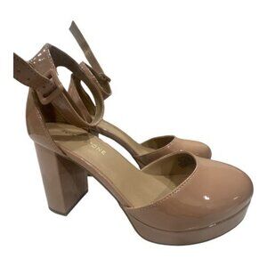 Sun + Stone Womens Peony Pat Ankle Strap Block Heels 8.5W Nude Patent